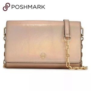 Rare Tory Burch holographic pink crossbody/clutch.